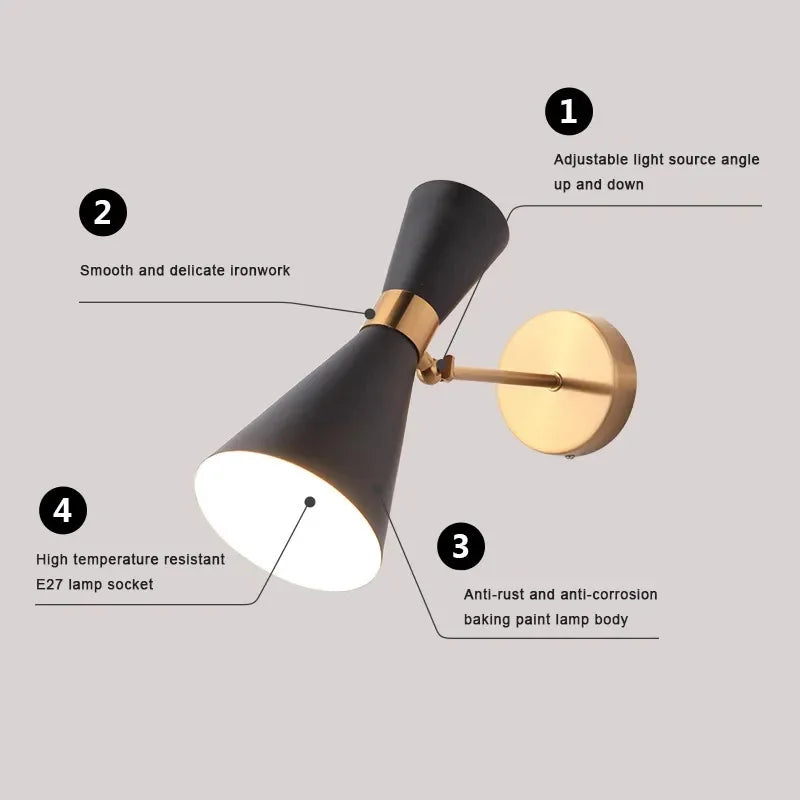 Nordic Minimalist Gold & Black Wall Sconce Lamp - Modern LED Lighting Fixture for Bedroom Bedside, Bathroom, Hallway Aisle & Hotel Decor