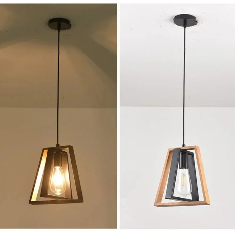 American Chandelier Lamp Retro Iron Wood Pendant Lamp Bar Restaurant lamp Creative Hanging light Household Luminaire appliance
