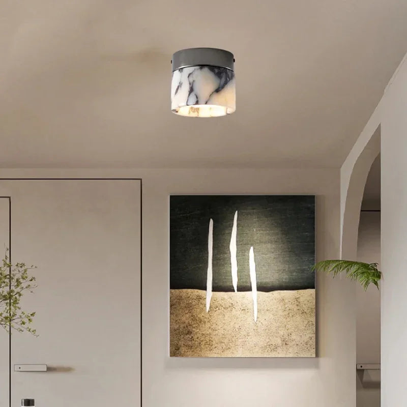 Nordic Lamp Marble Cylinder Natural Stone LED Ceiling Lamp Small Sconce Bedroom Home Decor Parlor Aisle Lighting Fixtures Metal