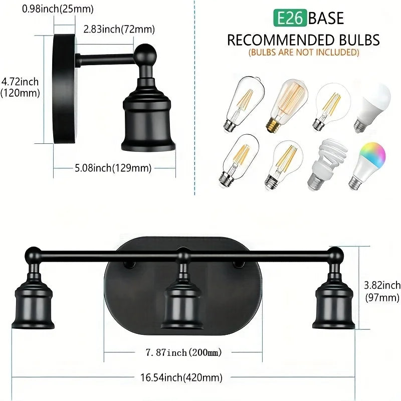 Vanity Light Fixture, Brushed Nickel Wall Sconce Lighting, Modern Bathroom Vanity Wall Lights E26 Base, Vintage Metal Indoor Wal