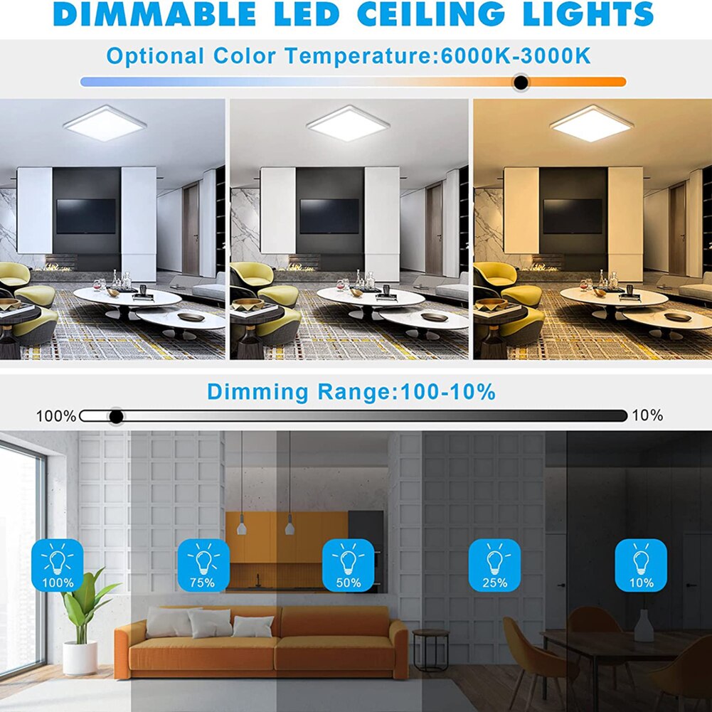 LED Ceiling Lamp Brightness Flushbonading Indoor Lighting Easy Installation Durable Dimmable with Remote Control for Living Room