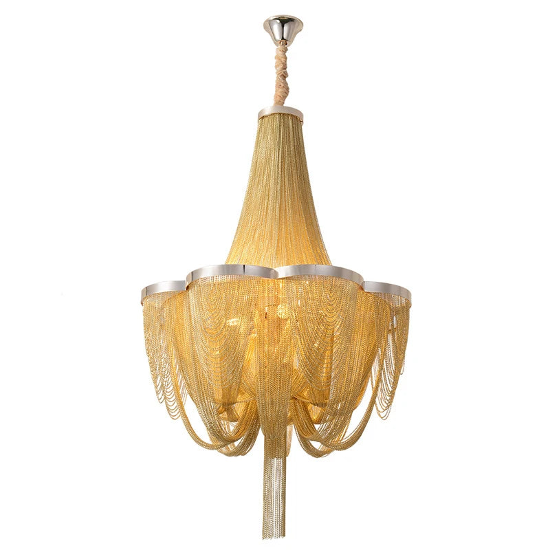 New Postmodern Light Luxury Personality Tassel Iron Living Room Chandelier Dining Room Bedroom Duplex Staircase Large