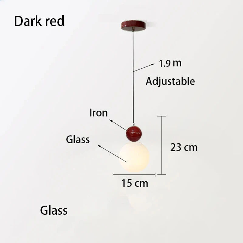 Modern Color Round Ball Long-Line Bedroom Single-Head Pendant Lamp With Glass And Injection-Molded Cover For Dining Room E27