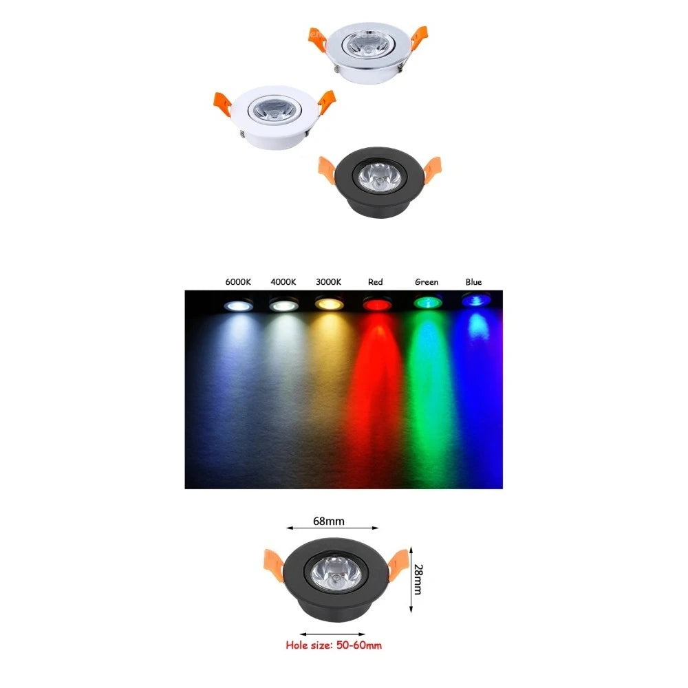 LED 3W DC 12V Aluminum LED Downlight 50mm Cutout Dimmable Recessed Ceiling Light Round Spot with Driver Cutout Installation