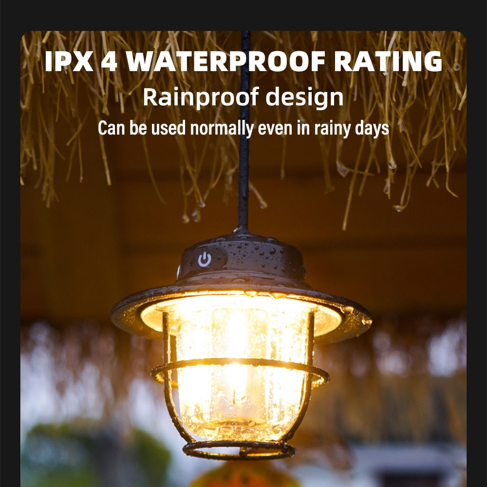 Vintage Style Ceramic Wick Camping Light Rechargeable LED Super Bright Camping Light 4 Lighting Modes Waterproof Outdoor Light
