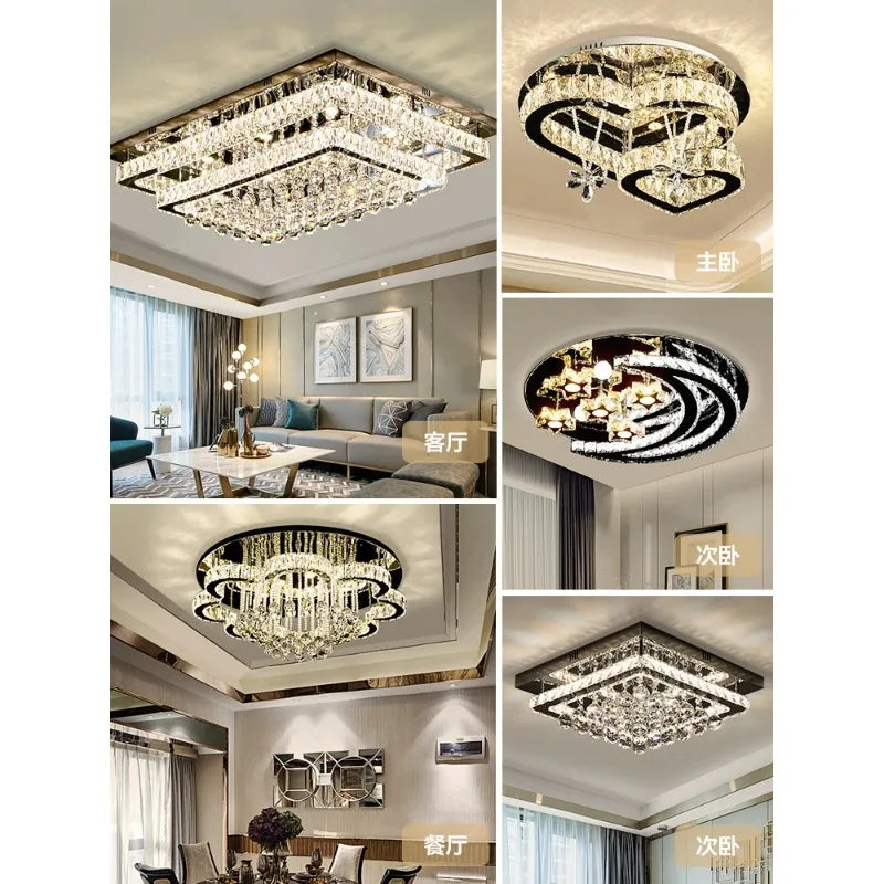 Modern Luxury Crystal LED Chandelier For Living Room Bedroom Dining Room Kitchen Ceiling Lamp Silver Chrome Remote Control Light