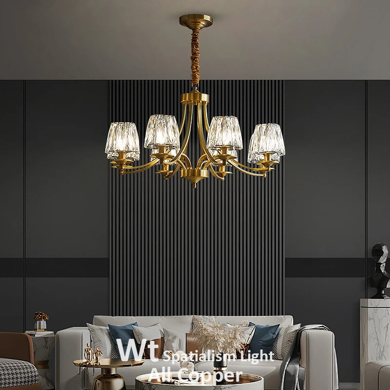 Copper Crystal Chandelier For Living Room Bedroom Study Dining Room Kitchen Villa Modern Luxury Style Gold Lamp Pendant Light