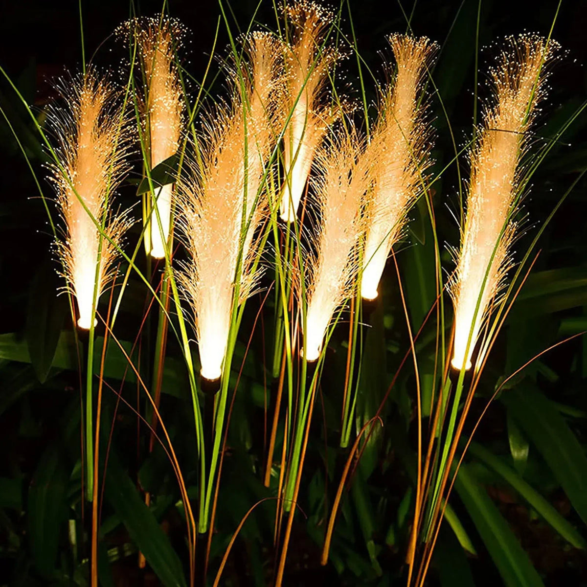 LED Solar Outdoor Reed Lamp (IP65 Waterproof) - Fiber Optic Landscape Stake Light Fixture for Garden, Lawn, Yard & Christmas Holiday Path Decor