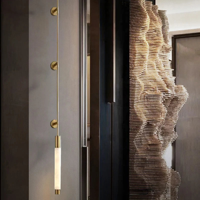 Simple Natural White Marble Wall Light Copper Creative Sconce Hotel Hall Room Parlor Bathroom Lamp