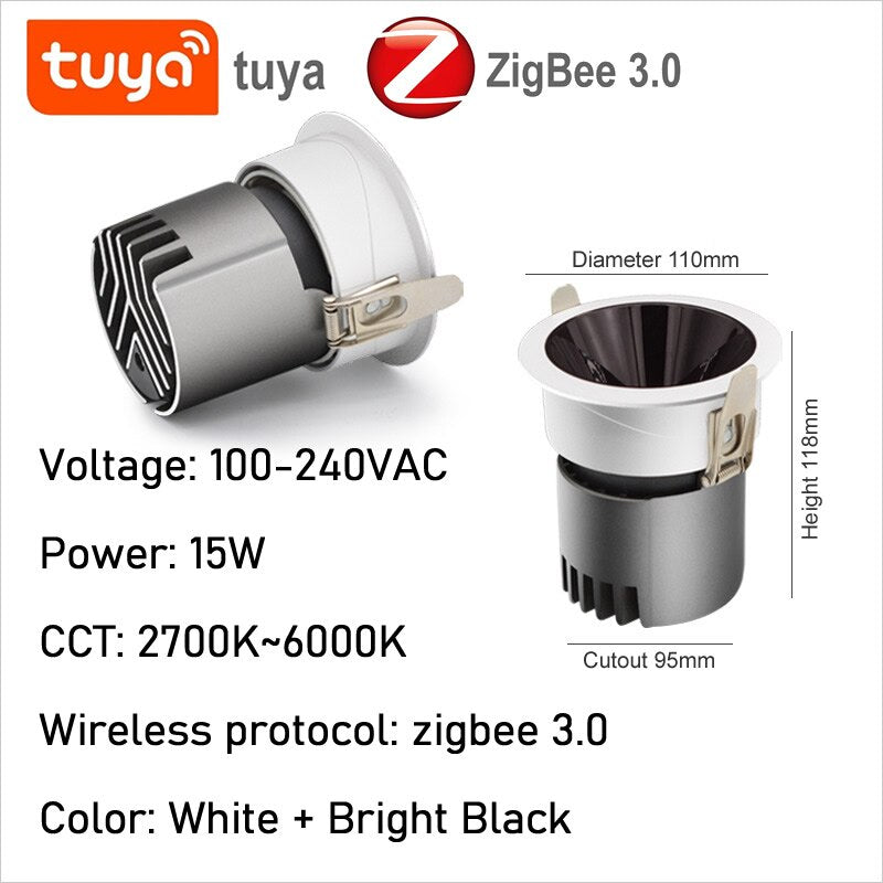 Spot LED Downlights Dimmable 12W 15W Recessed Spotlight 110V 220V Smart Lamps Control With Alexa Google Home Voice