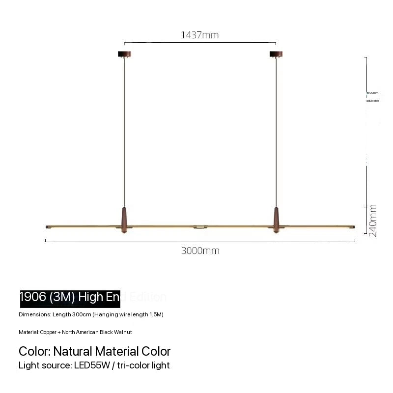 Nordic Designer Long Strip Restaurant Island Chandelier Simple Creative Office Study Lamp Light Luxury All-Copper Tea Room Lamp