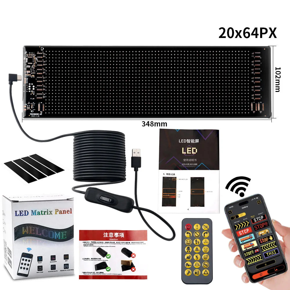 Programmable RGB LED Car Sign - Bluetooth App Scrolling Advertising Display