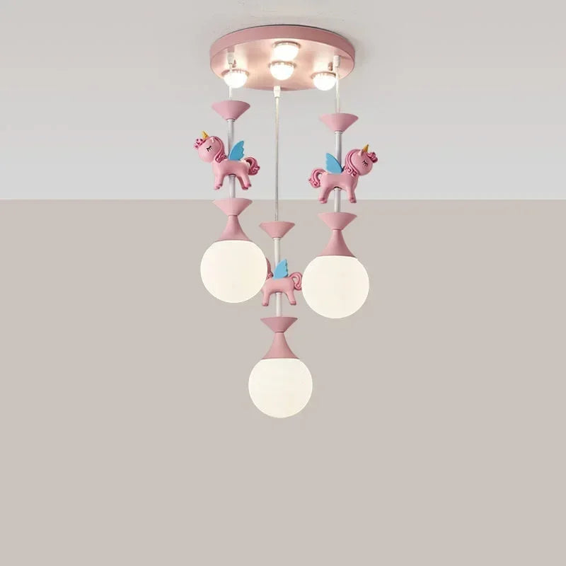 Children's Room Bedroom Pendant Light Eye Protection Cartoon LED Carousel Creative Pink Decoration Room Pendant Light