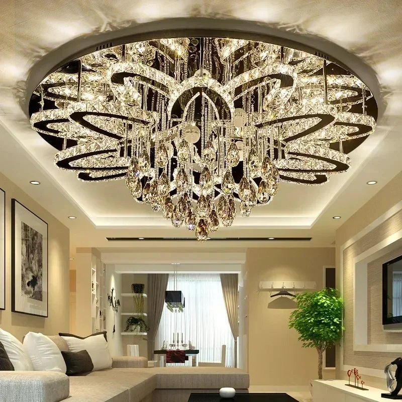 Modern living room infinitely adjustable smart crystal lamp circular LED lamp bedroom and dining room ceiling lamp