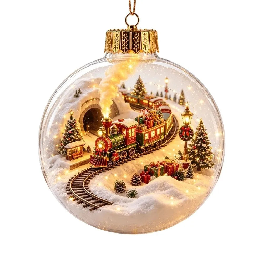 8cm Christmas Ball Ornament Acrylic with Light Xmas Hanging Decoration Transparent DIY Snowman Crystal Ball Christmas Decor