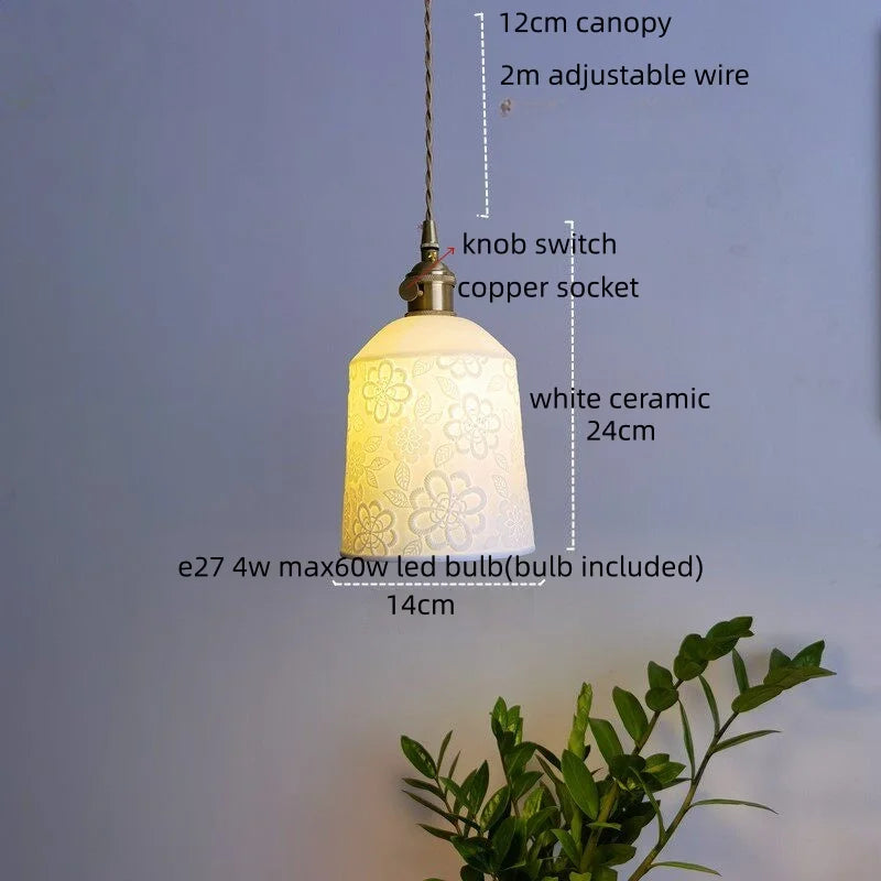 IWHD Home Design LED Pendant Lamp Balcony Reading Dining Room Japan Style Gold Copper Patterned Ceramic Hanging Lights Hanglamp