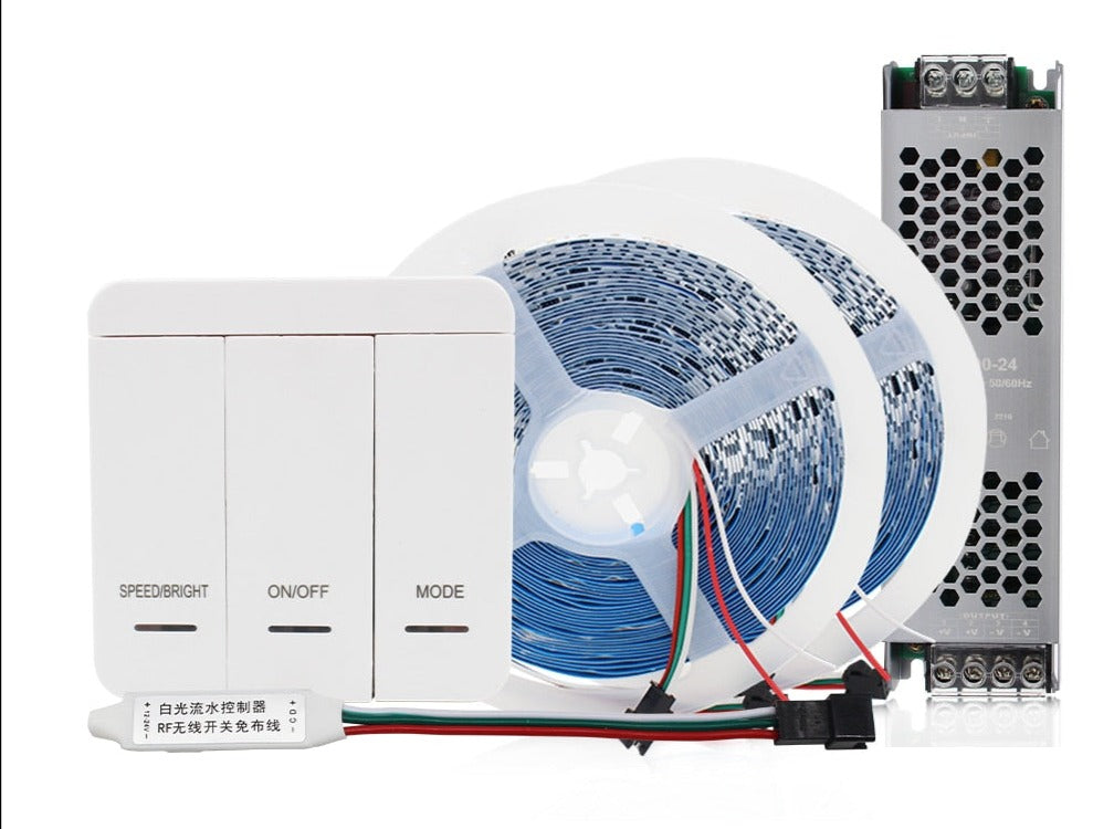 DC24V 10M WS2811 Horse Race LED Strip 2835 120Led/m Running Water Flowing Light with Wireless Controller Cool Natural Warm White