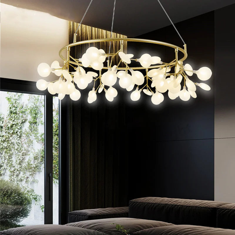 2026 New Nordic Romantic Hanging Living Room Chandelier Lights Modern Firefly Decor Pendant Lamp Round Chandelier Lustre Fixture