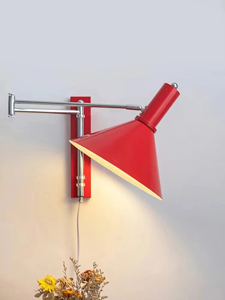 Extendable Foldable Bauhaus Bedside Lamp - Adjustable Swing Arm Plug-In LED Wall Light