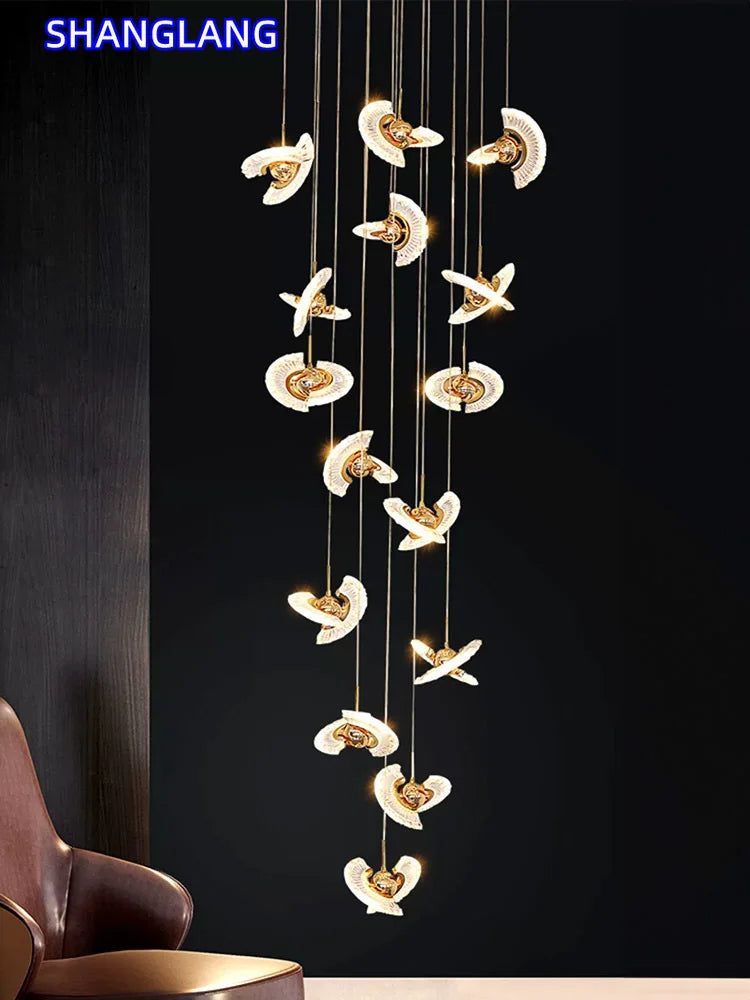 UFO Creative Personalized Staircase LED Pendant Light Modern Luxury Villa Duplex Penthouse Pendant Light Home Decoration Lamp