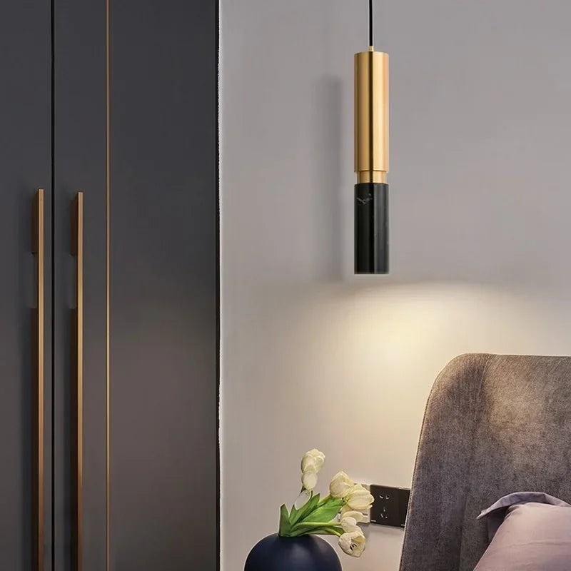 Modern Long Tube Stone Pendant Light - Natural Yellow Travertine Chandelier