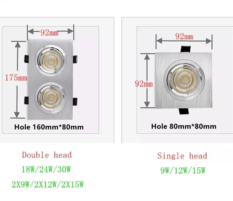 Anti-Glare Recessed Dimmable LED Downlight 9W12W15W18W24W30W COB Ceiling Lamps Spot Light Epistar Chip AC90-260V Indoor Lighting