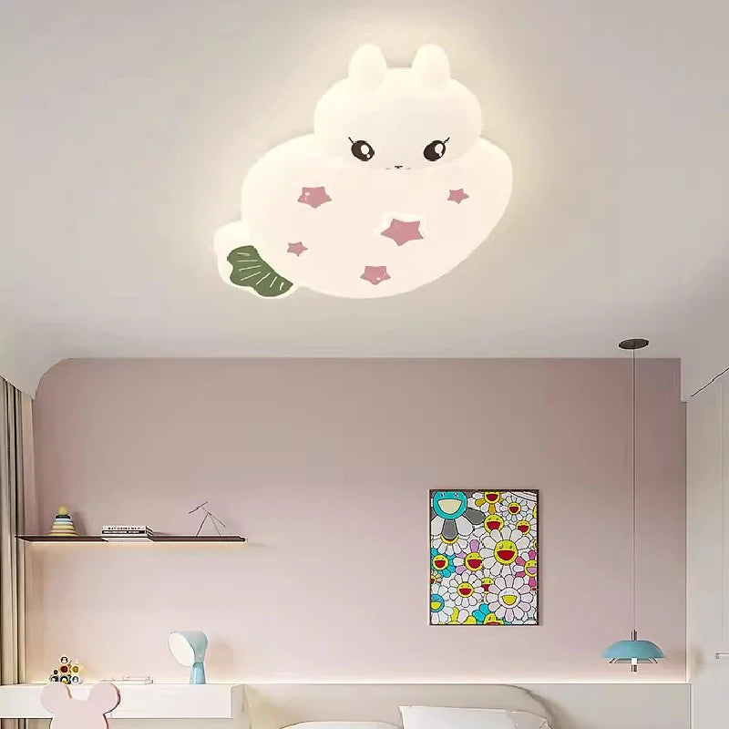 Pink Strawberry Bunny Light Cute Children's Room Ceiling Lights LED Modern Romantic Princess Room Girl Boy Bedroom Ceiling Lamps