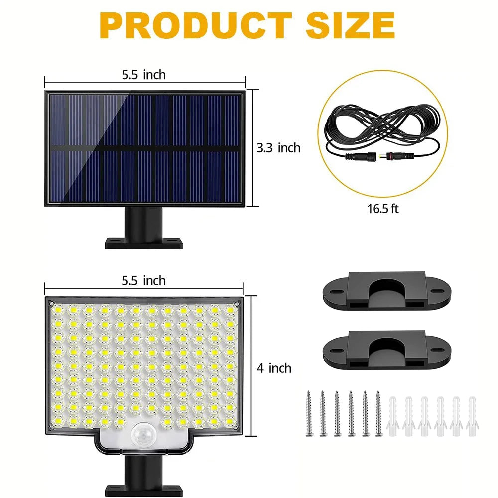 Solar Light Outdoor 106 LED Spotlights IP65 Waterproof Motion Sensor Human Induction Solar Flood Security Lights 3 Modes