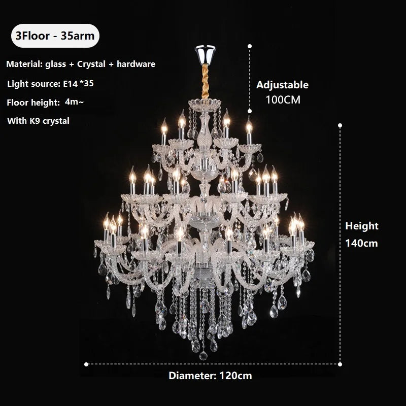 Extra Large Crystal Chandelier Lighting Top Grade K9 Crystals Hotel Large Lights For Villa Foyer 110v-220v Luxury 3/4 Layers