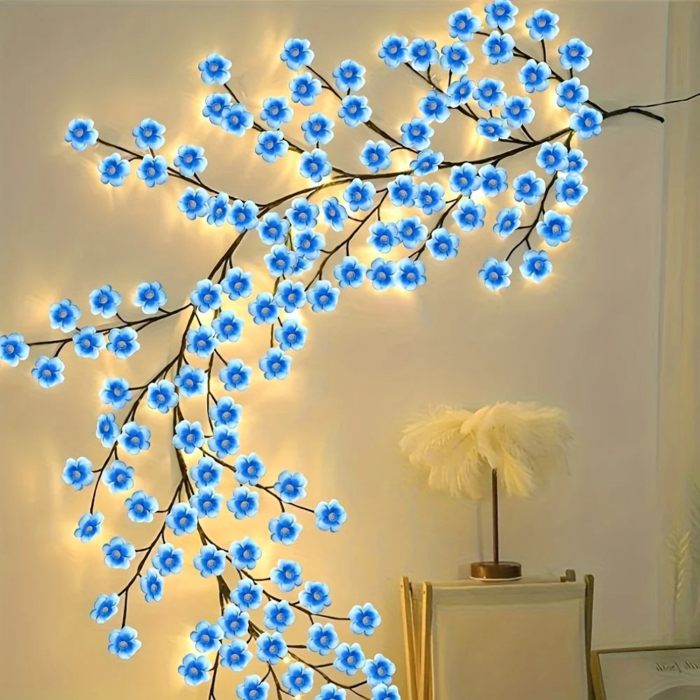 LED Blue Cherry Willow Vine Lights - Cherry Blossom Branch Lights with Timer