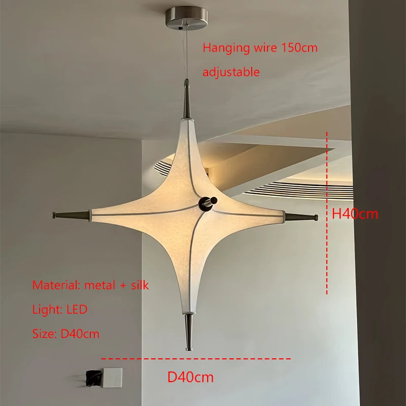 Nordic Creativity Geometric Stars Silk Chandelier Restaurant Cafe Bar Dining Room Pendant Lamp Villa Loft Hanging Light Fixture