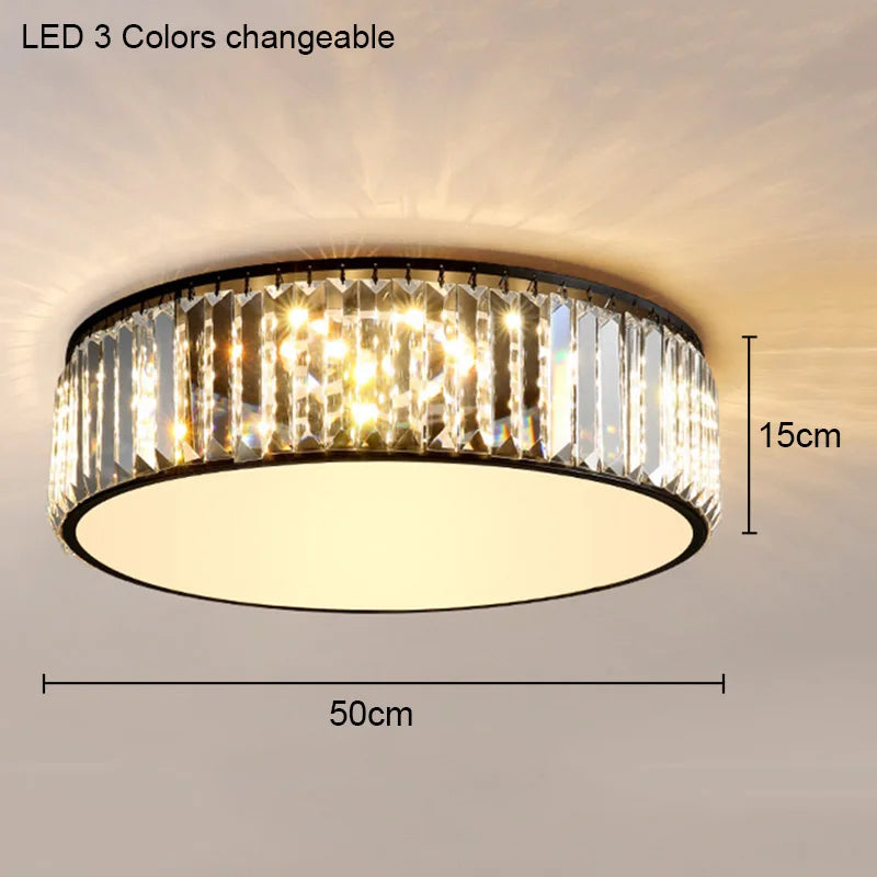 Modern Geometric Crystal Ceiling Light - Round & Square LED Lamp for Bedroom