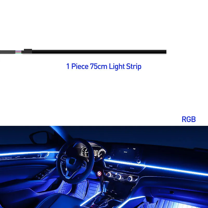 Car's atmosphere with 18 acrylic strips in 64 Colors , controlled by a Bluetooth app.