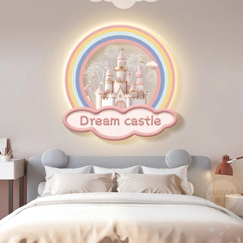 Children's Room Decoration Painting Wall Lamp Girls' Room Hanging Painting New Creative Cartoon Castle Lamp Painting bedroom LED