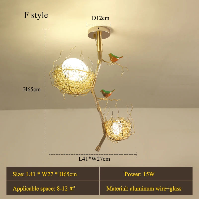 Modern Led Living Dining Room Kitchen Chandeliers Gold Bird Nest Egg Glass Ball Pendant Light Bedroom Loft Ceiling Hanging Lamp