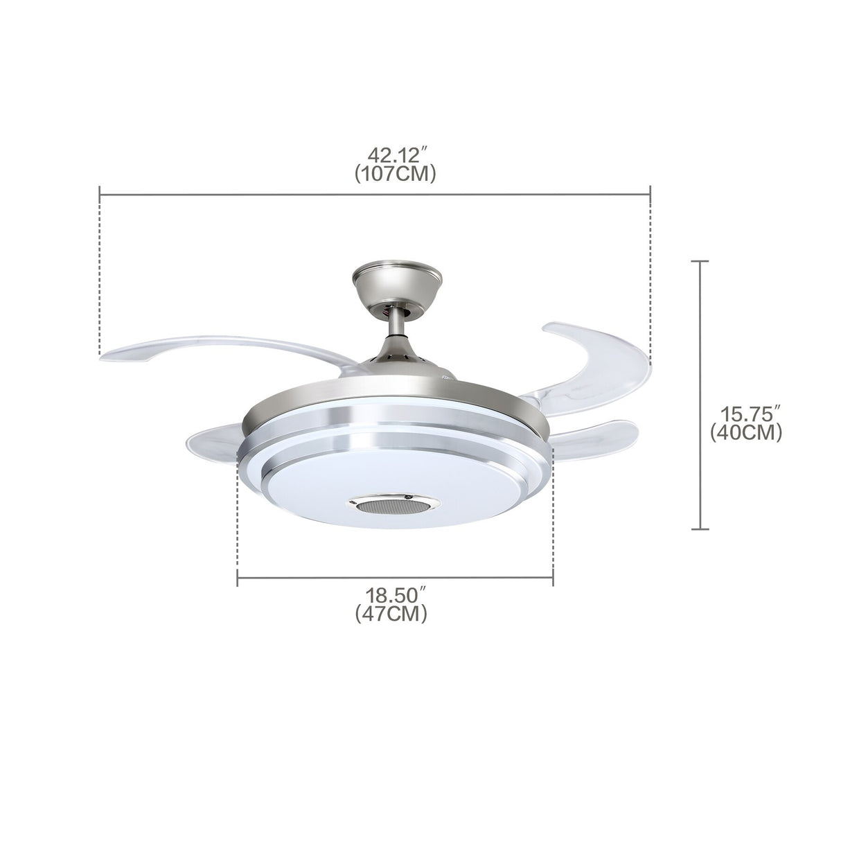 Ridgeyard Modern 42" Ceiling Fan Light Lamp LED Chandelier Changeable Color With Bluetooth Speaker Remote Control