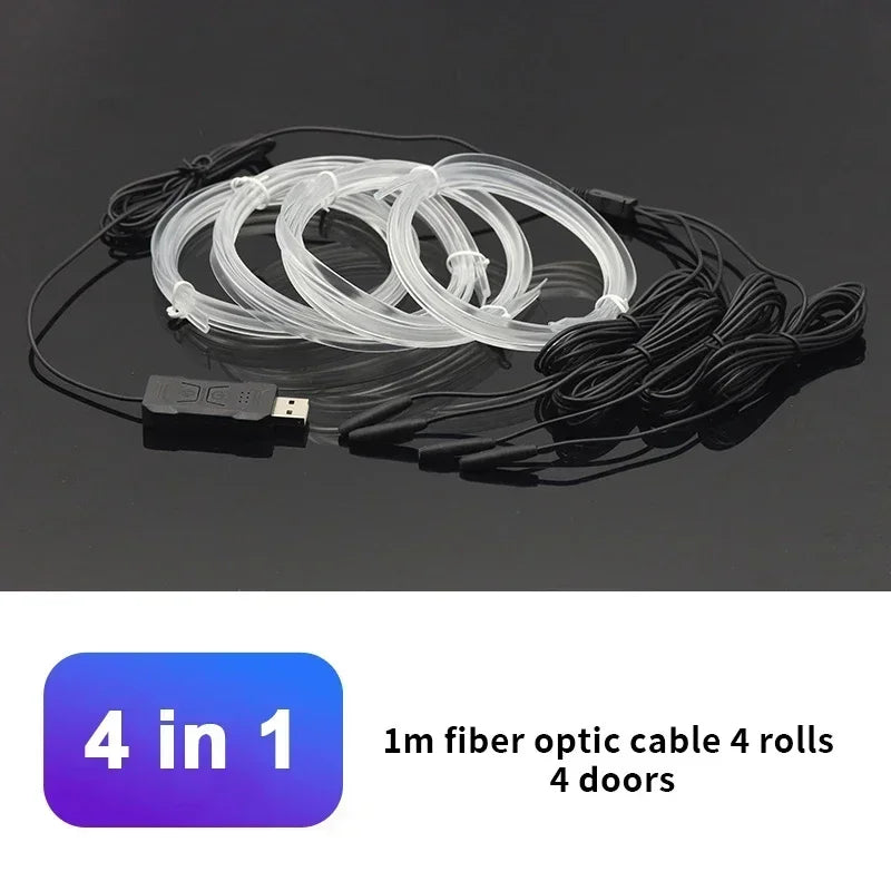 Car Interior RGB LED Atmosphere Light Strip USB Fiber Optic Neon Invisible Ambient Lamp Center Console Door Decoration Trim