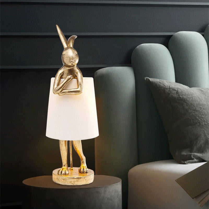 Nordic LED rabbit table lamp Designer resin rabbit desk lamp for study bedroom children's room reading led light bedside lamp