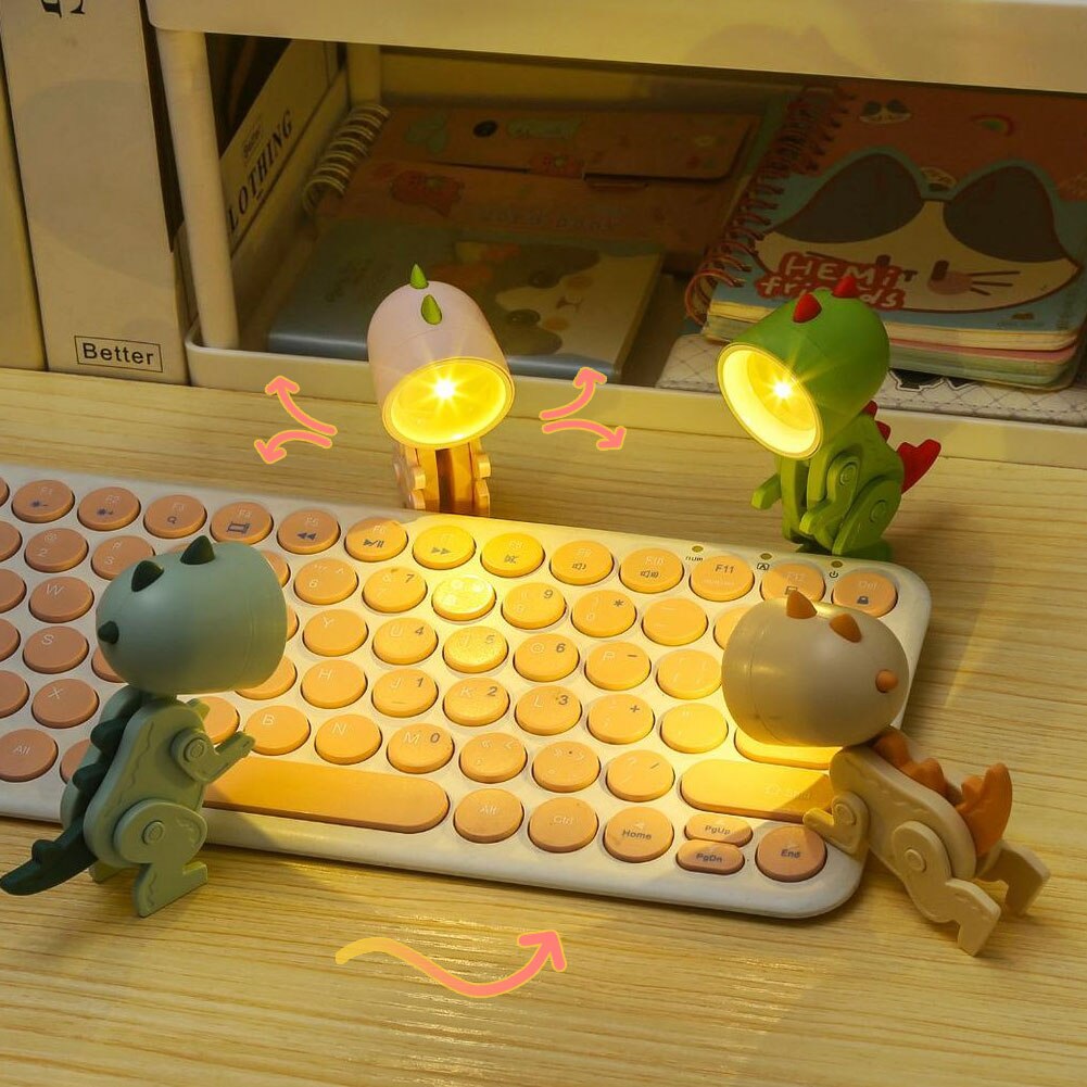 Mini LED Night Light Folding Desk Lamp Cute Pet Lights Dog Deer Dinosaur Flower Portable Night Light Student Living Room Decor