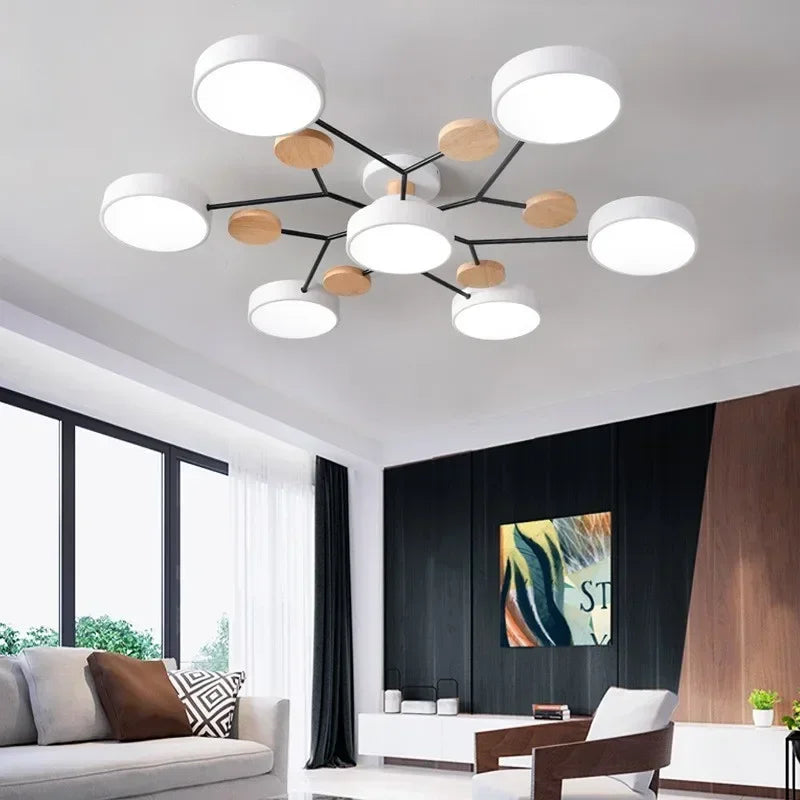 Nordic Creative Macaron Log LED Ceiling Light Bedroom Living Room Chandelie Modern Villa Restaurant Interior Lighting Decoration