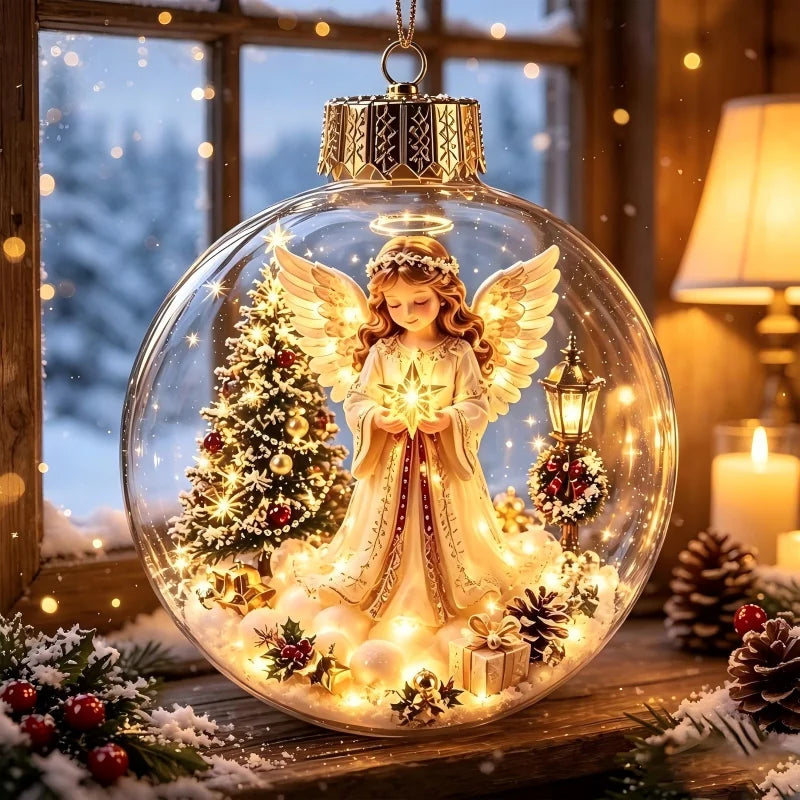 Glowing Bell Christmas Decorations 2026 Snow Globe Ornament Xmas Tree Santa Snowman Christmas 2026 Decoration Navidad Pendant