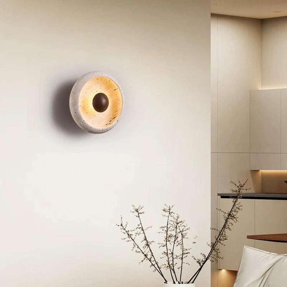 Mid-Century Solar Eclipse LED Wall Lamp - Wabi-Sabi Retro Ambient Sconce Light Fixture for Bedroom Bedside, Living Room Accent & Staircase