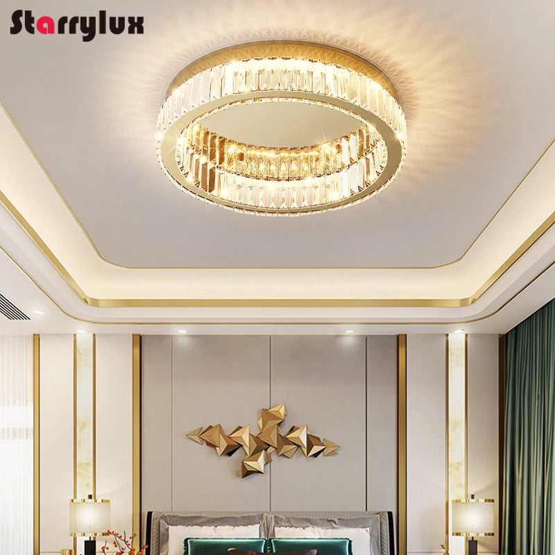 Modern Minimalist Round Ceiling Light Luxury Crystal Bedroom Lamp LED Flush Mount for Master Room