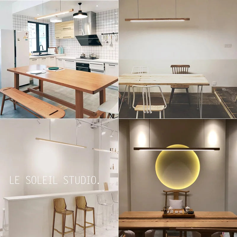 Nordic Solid Wooden Pendant Lighting LED Lamps for Dining Living Room Kitchen Office Shop Long Hanging Indoor Lighting Fixtures