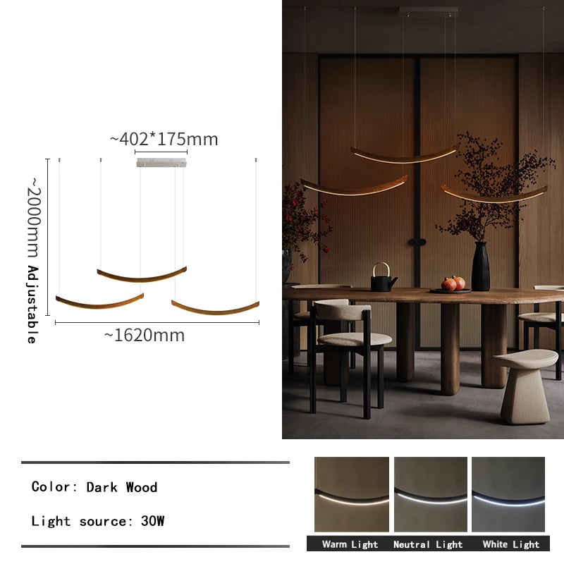 2026 Wood Arch Modern Long Pendant Light - Minimalist LED Dining Table Chandelier