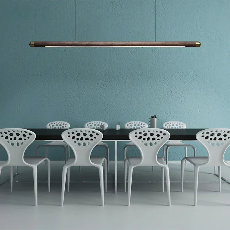 Wood Linear Pendant Light Fixtures Copper Over Kitchen Island Sink Ceiling Hanging Chandeliers for Dining Room Living Walnut