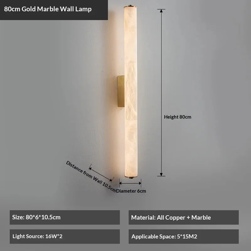 Spanish Natural Marble Wall Sconce Lamp - Cylindrical Up & Down LED Wall Light Fixture for Bathroom, Bedroom, Stairs & Parlor Decor