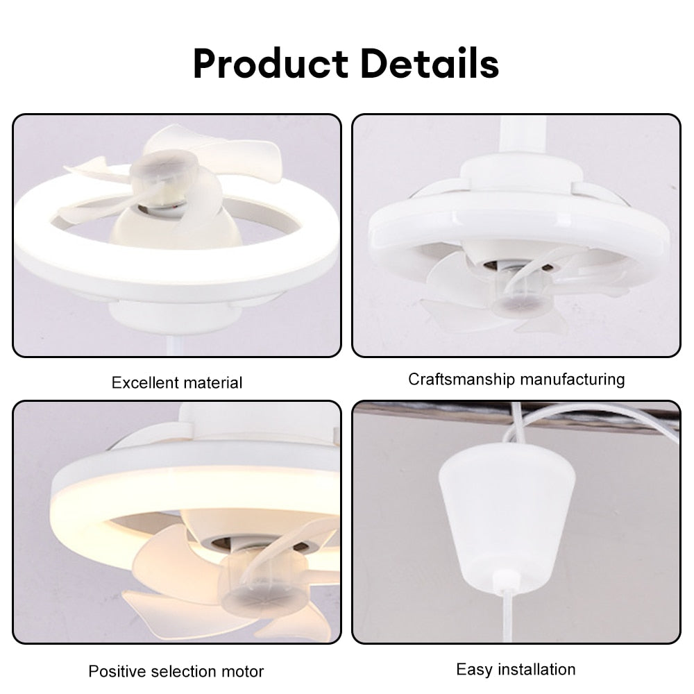 LED Fan Light 360° Rotation Ceiling Lamp E27 Ventilator 48/60W Lamp Remote Control Cooling Fan Dimming Lighting for Living Room