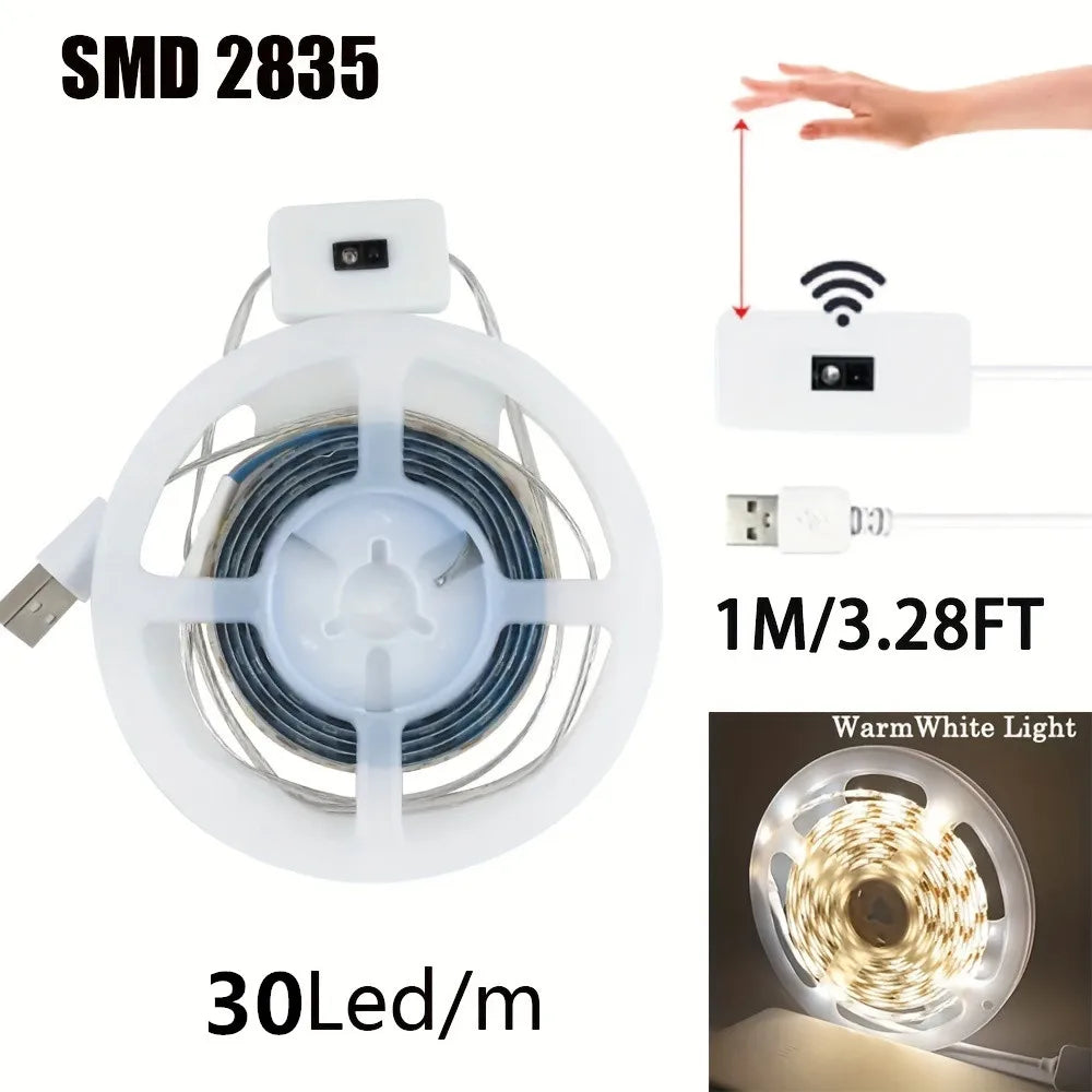 Hand Scan Sensor LED Strip Lights - USB Powered Dimmable Under Cabinet Light