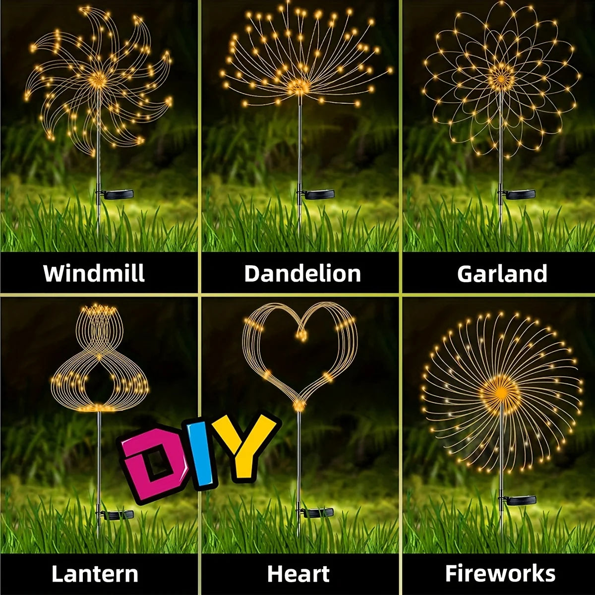 1 Pack Solar Firework Lawn Light Outdoor, IP65 Solar Garden Flower Fairy Lights For Patio Garden Christmas Lighting Decoration